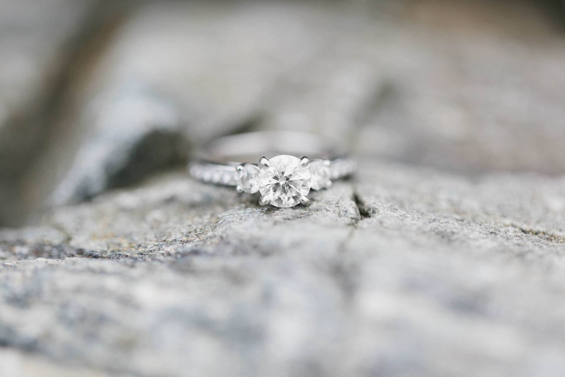 Engagement ring on a rock at Odiorne Point State Park in Rye, NH