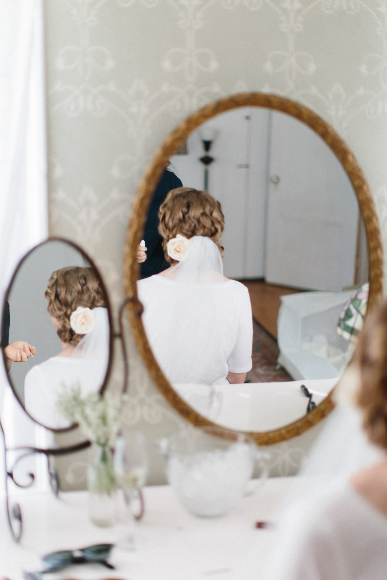 Bride's reflection in a mirror