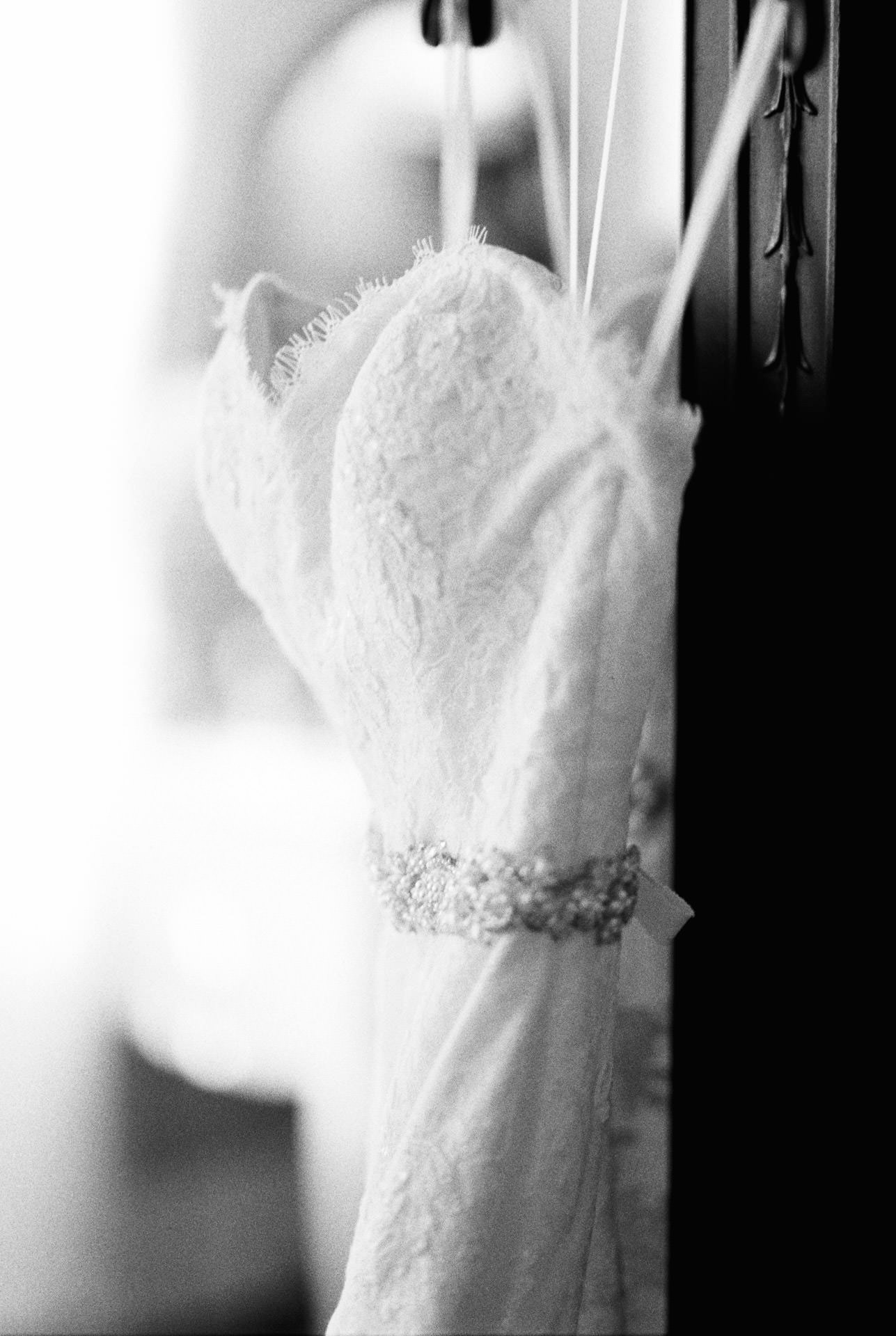 Wedding gown hanging