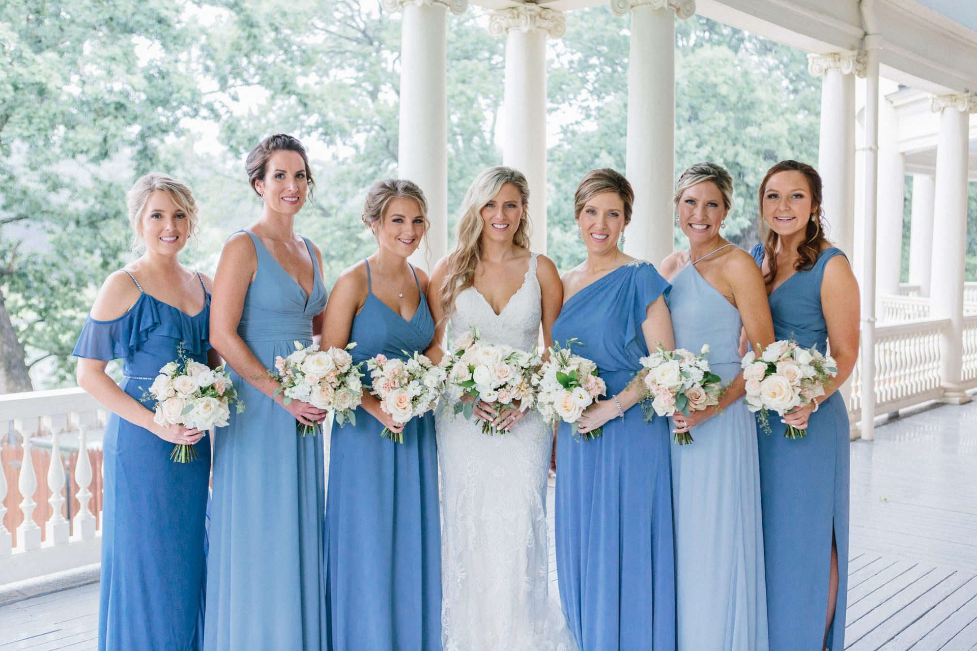 Bride and her bridesmaids at The Casino at Roger Williams Park in Providence, RI